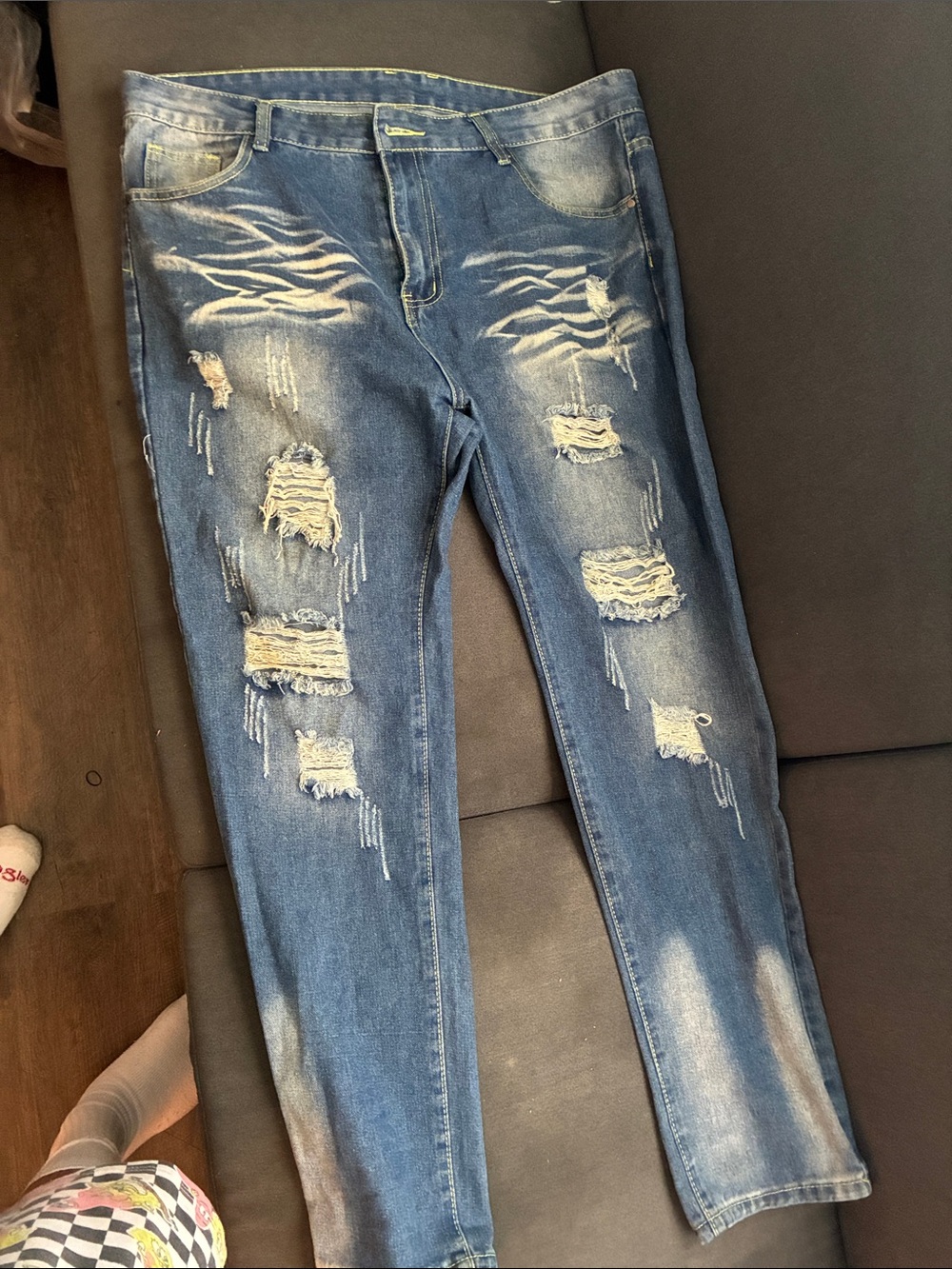 Mens Distressed Blue Denim Jeans